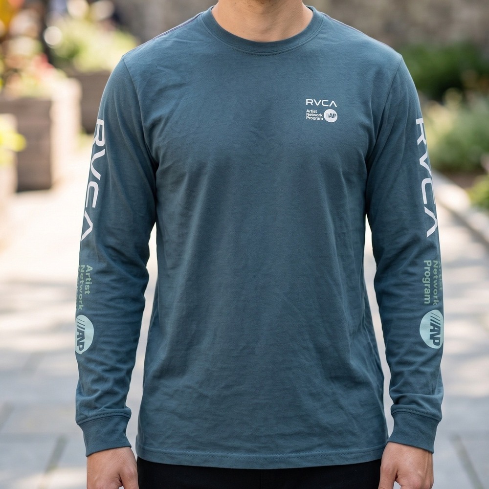 RVCA Artist Network Program ANP Long Sleeve Graphic Tee Teal Blue Regular Fit